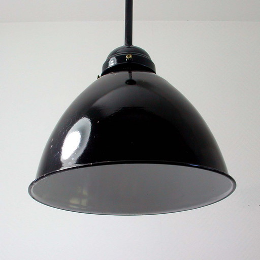 Vintage Midcentury Black German Industrial Enamel Ceiling Light Pendant