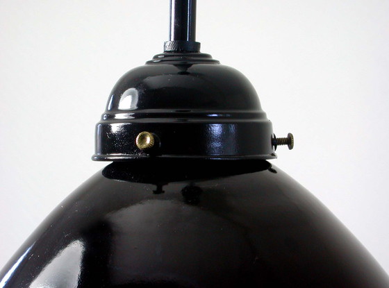 Image 1 of Vintage Midcentury Black German Industrial Enamel Ceiling Light Pendant