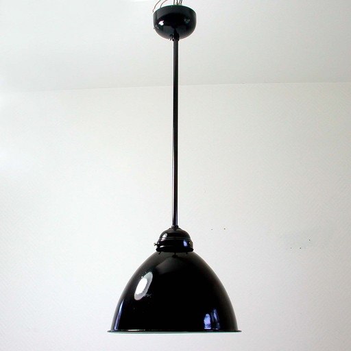 Vintage Midcentury Black German Industrial Enamel Ceiling Light Pendant