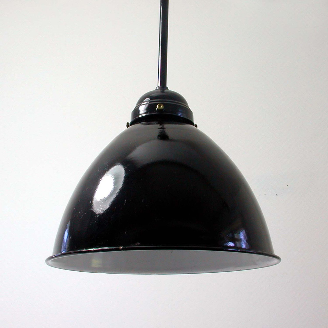 Vintage Midcentury Black German Industrial Enamel Ceiling Light