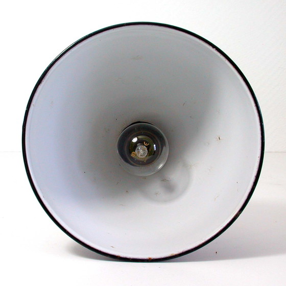 Image 1 of Vintage Midcentury Black German Industrial Enamel Ceiling Light Pendant