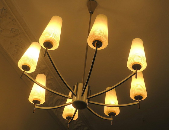 Image 1 of Italian Brass And Art Glass Chandelier, 1970S