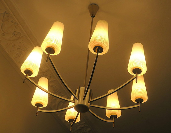 Image 1 of Italian Brass And Art Glass Chandelier, 1970S