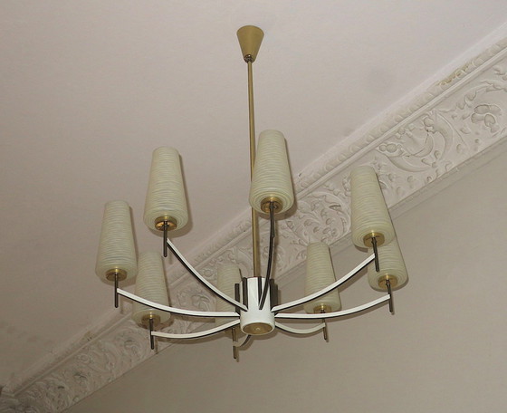 Image 1 of Italian Brass And Art Glass Chandelier, 1970S