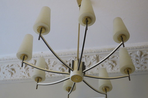 Italian Brass And Art Glass Chandelier, 1970S