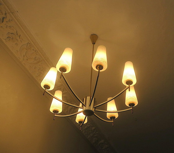 Image 1 of Italian Brass And Art Glass Chandelier, 1970S