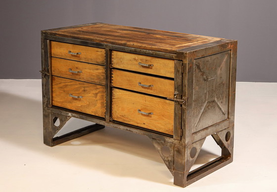 Image 1 of Industrial Iron Chest Of Drawers From The 1950S, Czechoslovakia