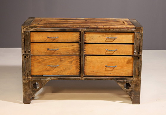 Image 1 of Industrial Iron Chest Of Drawers From The 1950S, Czechoslovakia