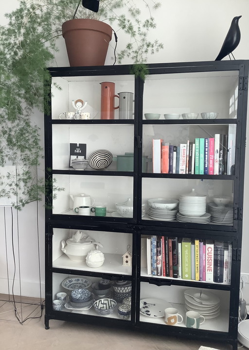 Industrial Black/Glass Display Cabinet