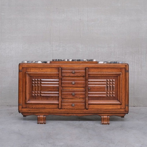 Vintage marble and oak sideboard, France 1940