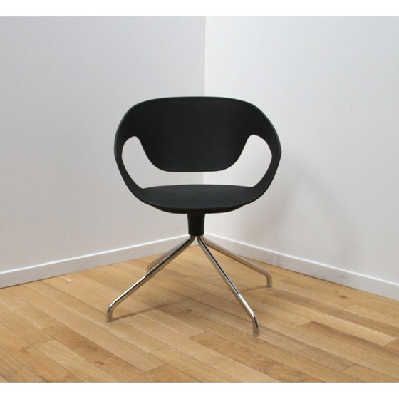 Image 1 of Set of 8 vintage office armchairs in chrome metal and black polypropylene by Luca Nichetto for Casaminia