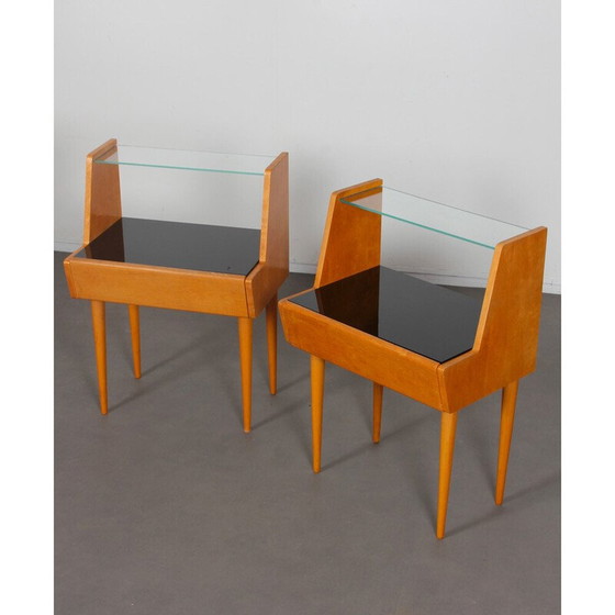 Image 1 of Coppia di comodini vintage in legno e opalino nero, 1960