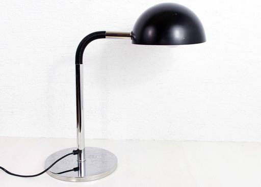 Mushroom Desk Lamp In Chrome And Black Metal, 70S/80S