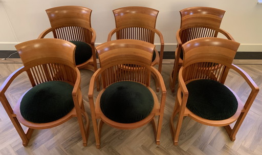 Set Of 6 Barrel Chairs 606 By Frank Lloyd Wright Manufactured By Cassina