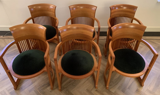 Image 1 of Set Of 6 Barrel Chairs 606 By Frank Lloyd Wright Manufactured By Cassina