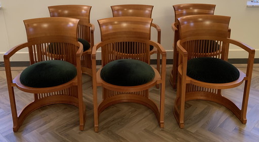 Set Of 6 Barrel Chairs 606 By Frank Lloyd Wright Manufactured By Cassina