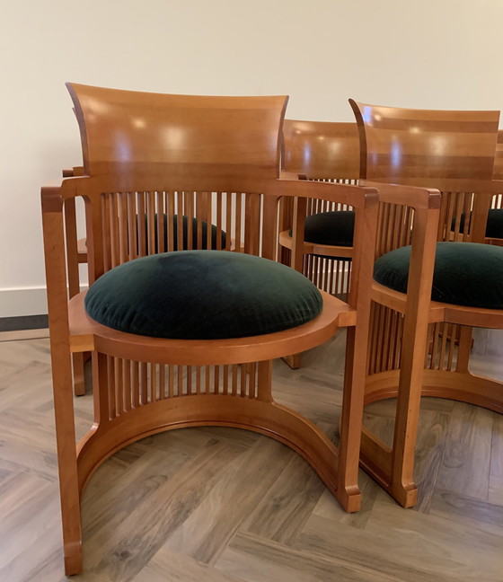 Image 1 of Set Of 6 Barrel Chairs 606 By Frank Lloyd Wright Manufactured By Cassina