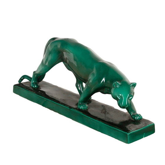 Image 1 of Vintage art deco ceramic panther by Rochard