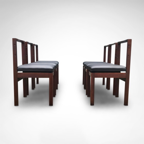 Image 1 of Brutalist Wood And Leatherette Dining Chair Belgium 1970S, Set Of 6