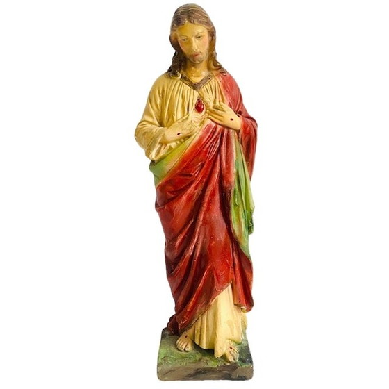 Image 1 of Statua vintage di Gesù XL sacro cuore rosso