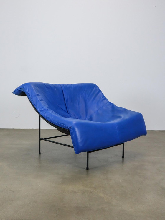 Image 1 of Blue Leather Butterfly Chair Gerard Vd Berg For Montis