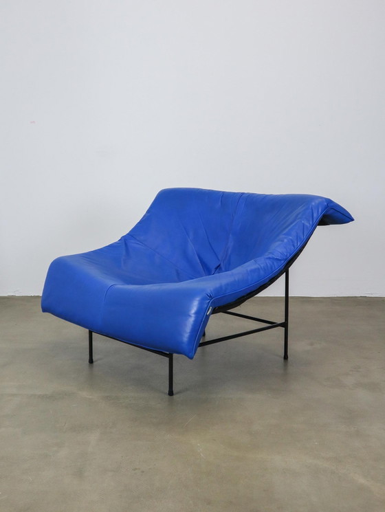 Image 1 of Blue Leather Butterfly Chair Gerard Vd Berg For Montis