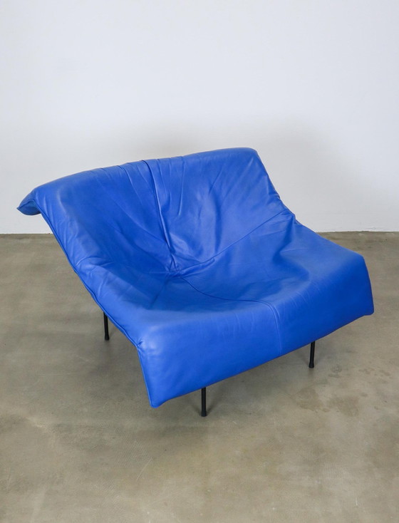 Image 1 of Blue Leather Butterfly Chair Gerard Vd Berg For Montis