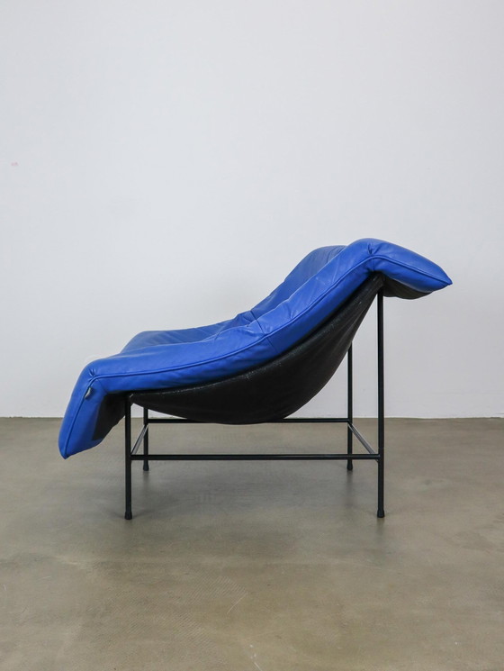 Image 1 of Blue Leather Butterfly Chair Gerard Vd Berg For Montis