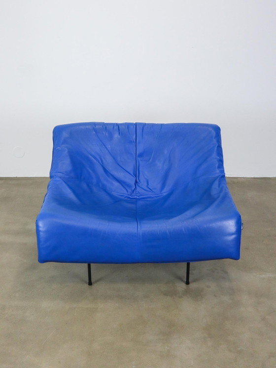 Image 1 of Blue Leather Butterfly Chair Gerard Vd Berg For Montis