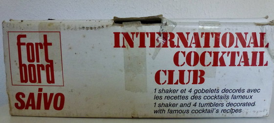 Image 1 of Vintage International Cocktail Club - Shaker e 4 bicchieri decorati nella scatola originale. 