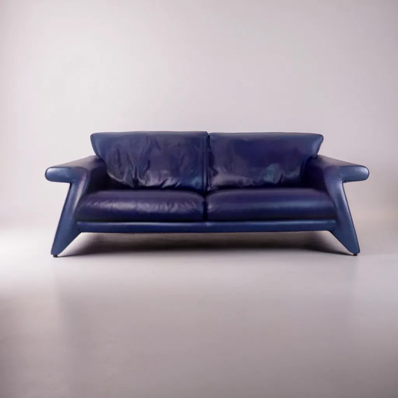 Image 1 of Rolf Benz Leder Couch Blue 3 seater Sofa Modern Seltenes Design Top Patina