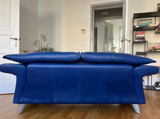 Image 1 of Rolf Benz Leder Couch Blue 3 seater Sofa Modern Seltenes Design Top Patina