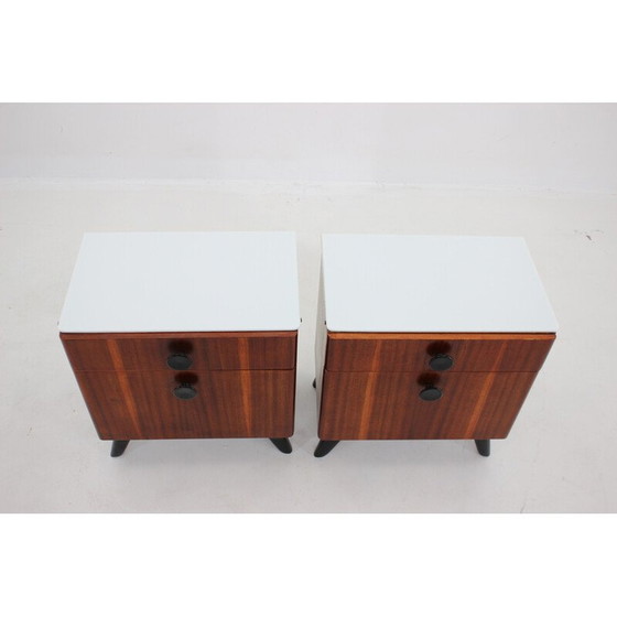 Image 1 of Pair of vintage mahogany night stands by Jindrich Halabala, Czechoslovakia 1950s