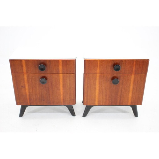 Image 1 of Pair of vintage mahogany night stands by Jindrich Halabala, Czechoslovakia 1950s