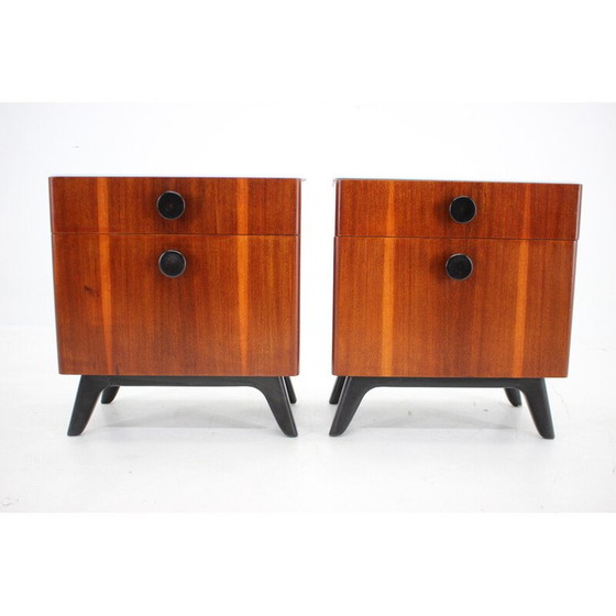 Image 1 of Pair of vintage mahogany night stands by Jindrich Halabala, Czechoslovakia 1950s