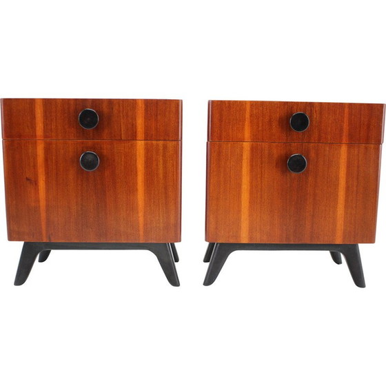 Image 1 of Pair of vintage mahogany night stands by Jindrich Halabala, Czechoslovakia 1950s