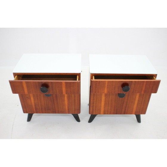 Image 1 of Pair of vintage mahogany night stands by Jindrich Halabala, Czechoslovakia 1950s