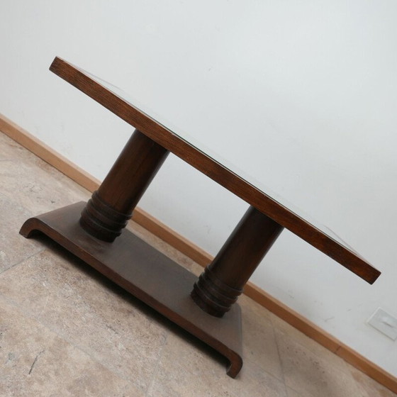 Image 1 of Vintage oak and mirror coffee table by Charles Dudouyt, France 1940