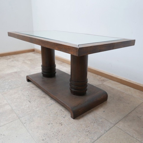 Image 1 of Vintage oak and mirror coffee table by Charles Dudouyt, France 1940