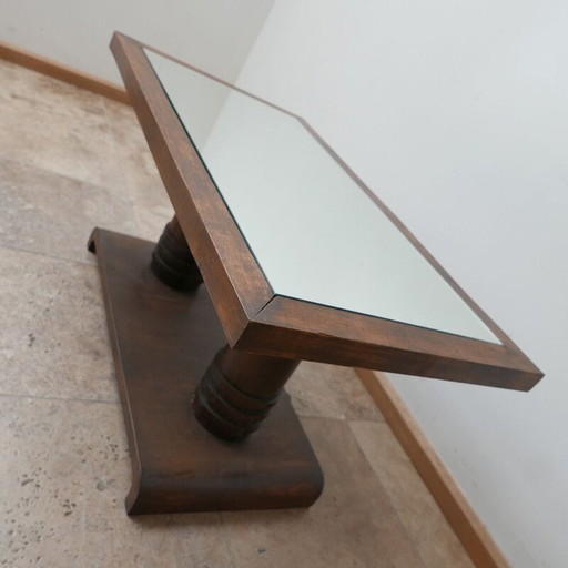 Vintage oak and mirror coffee table by Charles Dudouyt, France 1940