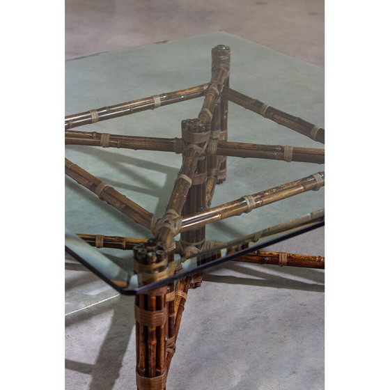 Image 1 of Vintage square bamboo and glass coffee table by McGuire, 1970