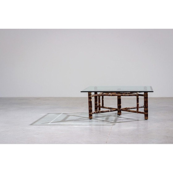 Image 1 of Vintage square bamboo and glass coffee table by McGuire, 1970