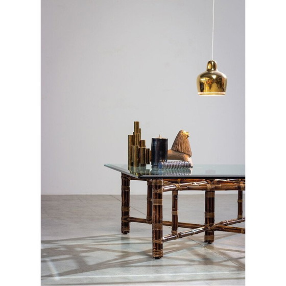 Image 1 of Vintage square bamboo and glass coffee table by McGuire, 1970