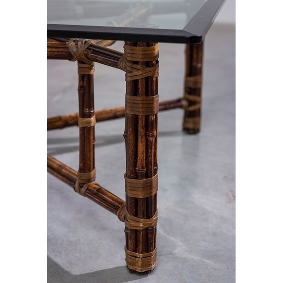 Image 1 of Vintage square bamboo and glass coffee table by McGuire, 1970