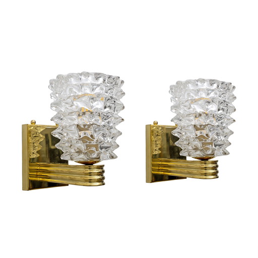 2x Brass And Rostrato Murano Glass Sconces