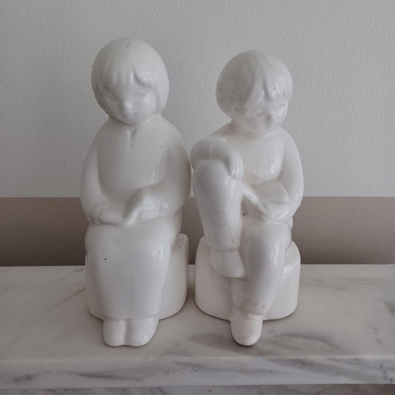 Image 1 of Set di fermalibri in ceramica bianca di Delft. 1980