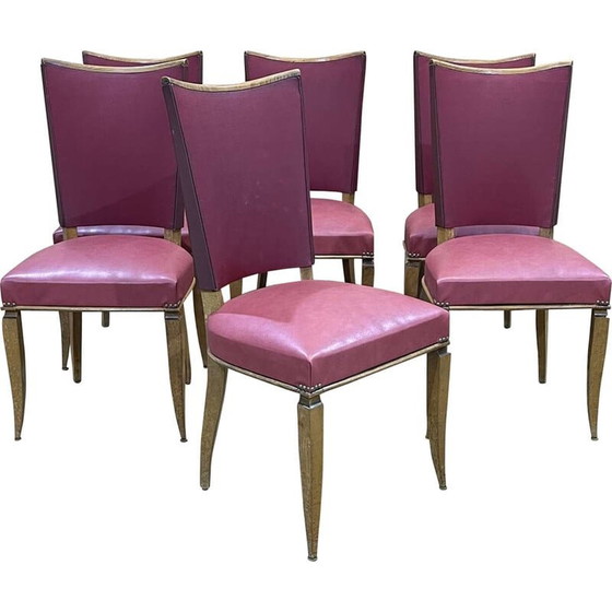 Image 1 of Set of 6 vintage beechwood and skai chairs