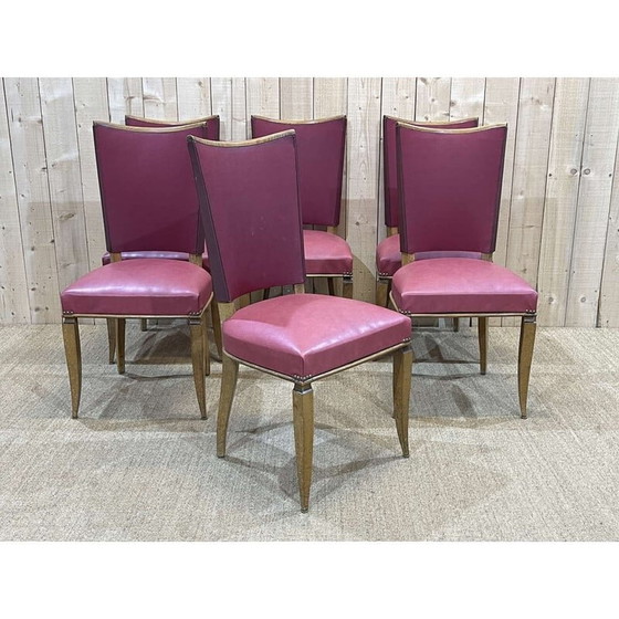 Image 1 of Set of 6 vintage beechwood and skai chairs