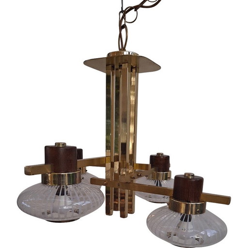 Italian vintage Murano glass and brass Sciolari chandelier, 1960-1970s