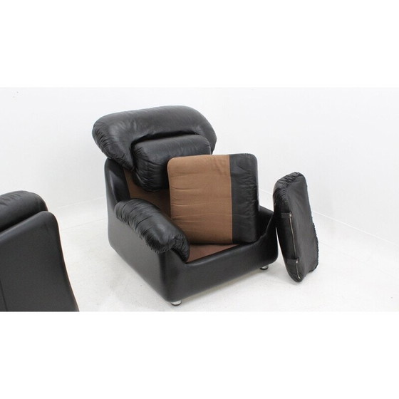 Image 1 of Pair of vintage black leather armchairs, 1970